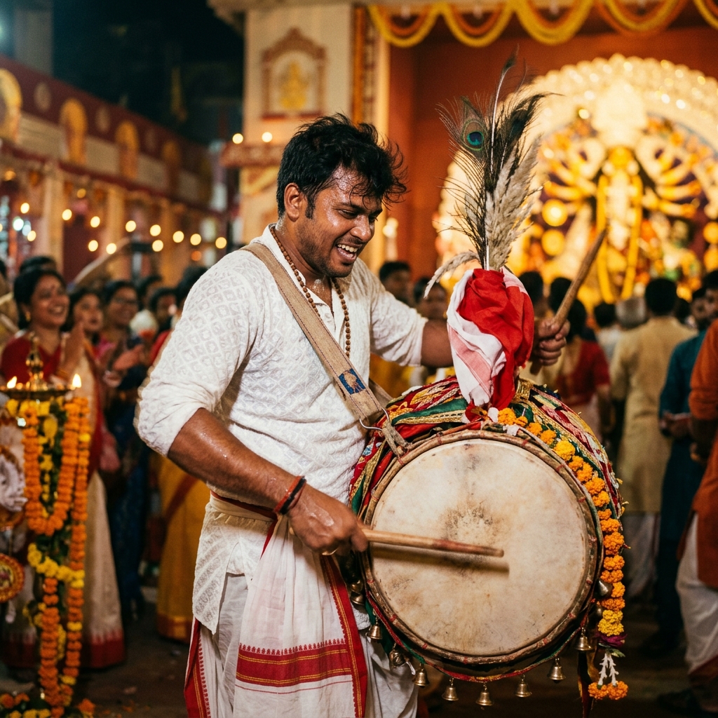 The dhaki in full rhythm
